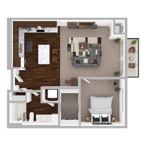 Floor plan for 1 bed, 1 bath, 792 sqft